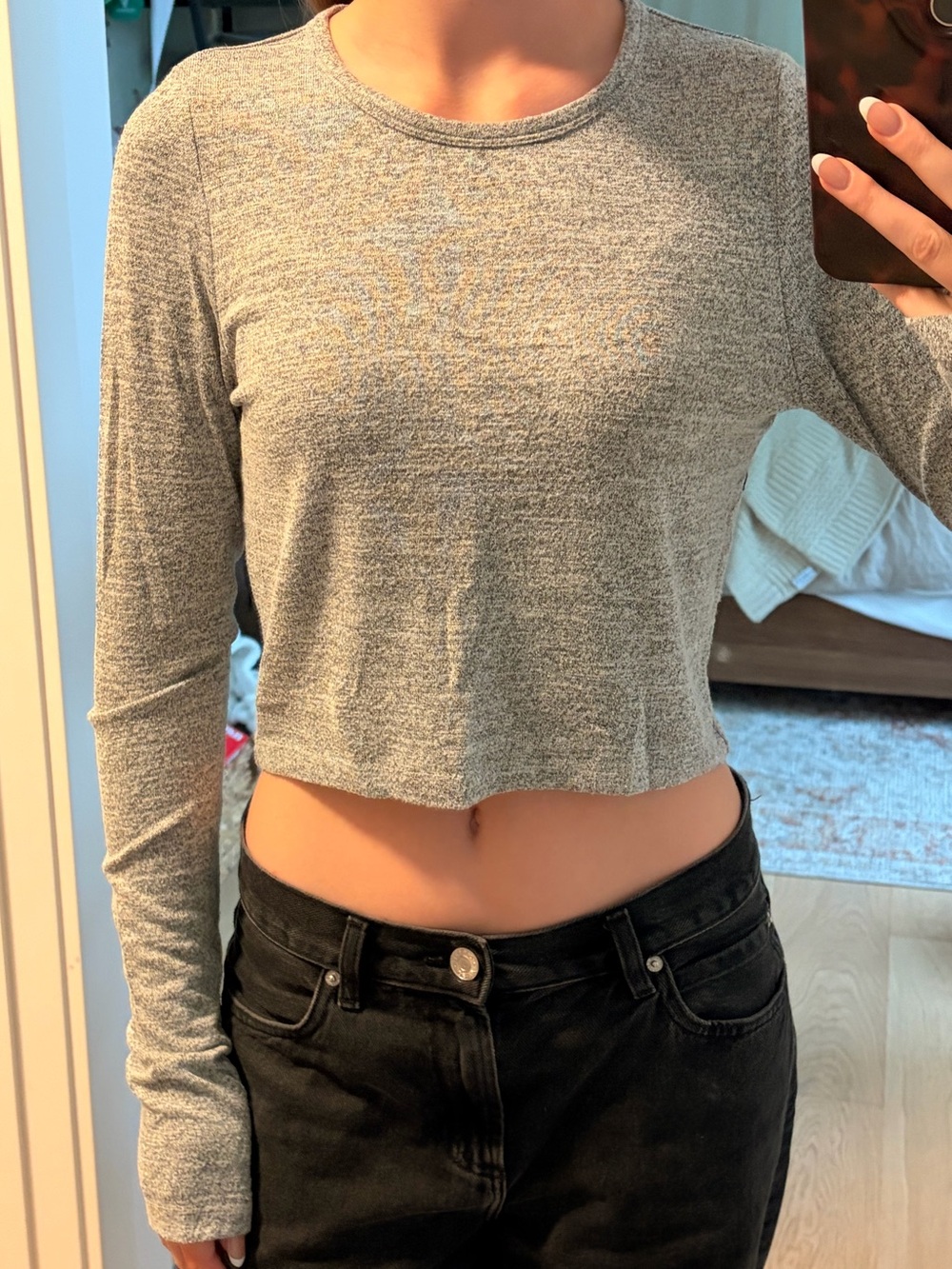Wilfred Heather Gray Long-Sleeve Cropped Knit Top